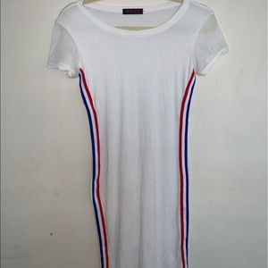 White dress with stripes on the sides